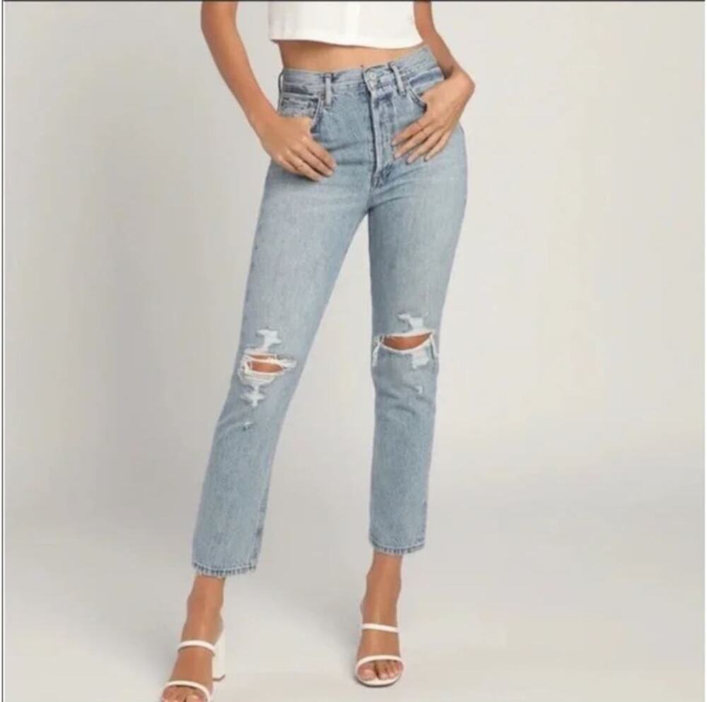 AGOLDE Riley Button Fly High Rise Straight Fit Distressed Jeans Women's size 29